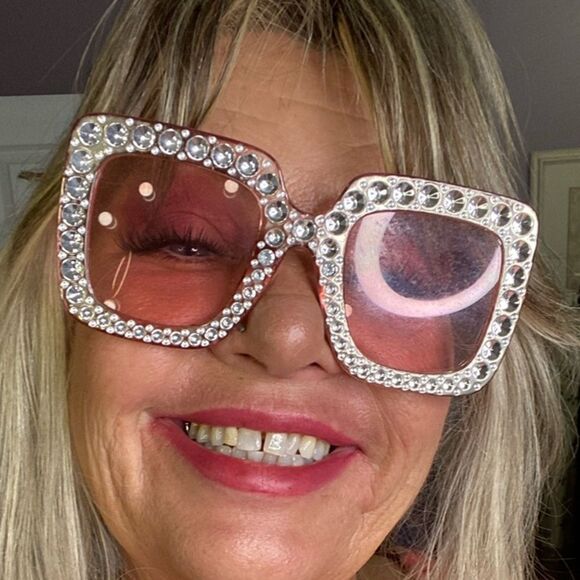 Crystal-Embellished Pink Sunglasses - Picture 1 of 1
